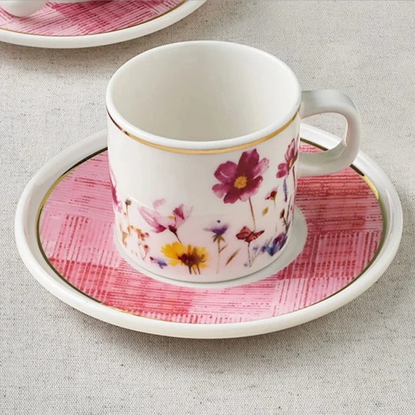 Güral Porselen Mental 4 Parça Pembe Kahve Fincan Takımı 7092 - 4