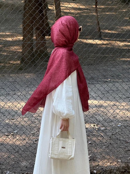 Pamuklu Soft İnci Desen Şal-Bordo - 3