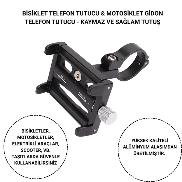 Polham Pro Seri Gidon Uyumlu Motorsiklet Telefon Tutucu, Bisiklet, Scooter Uyumlu Sıkıştırmalı Tutucu