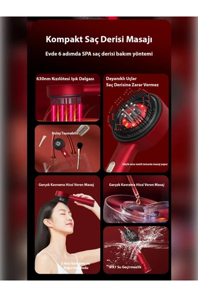 Şarjlı Ve Titreşimli Saç Masaj Tarağı Bakım Yağı Hazneli Fırça - Resim 2