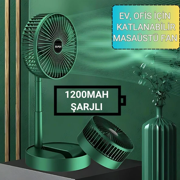 Coofbe Teleskopic 1200Mah Şarjlı 3 Hız Modlu Masaüstü Vantilatör Fan Ev Ofis Masaüstü Vantilatör Fan - 7