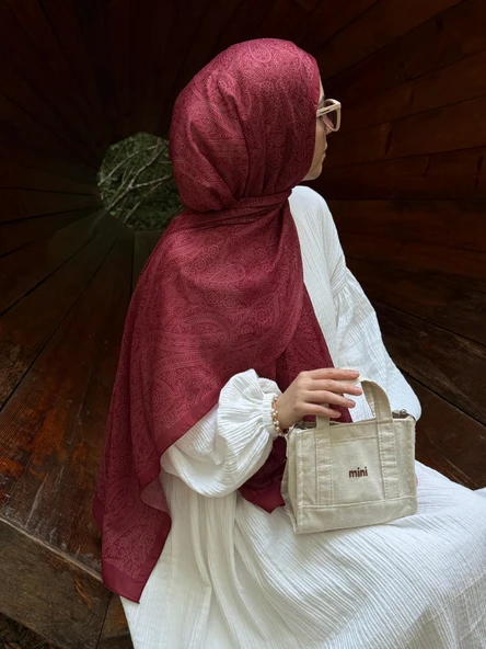 Pamuklu Soft İnci Desen Şal-Bordo