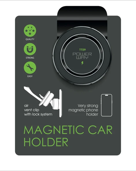 Magsafe İle Uyumlu Hava Menfezi Telefon Tutucu | Powerway TT59 | 2 Yapışkanlı Halka ile Birlikte