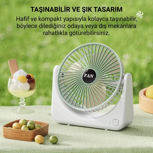 Coofbe Taşınabilir 3 Kademeli 1200Mah Şarjlı Masaüstü Vantilatör Fan Ev Ofis Masaüstü Vantilatör - 2