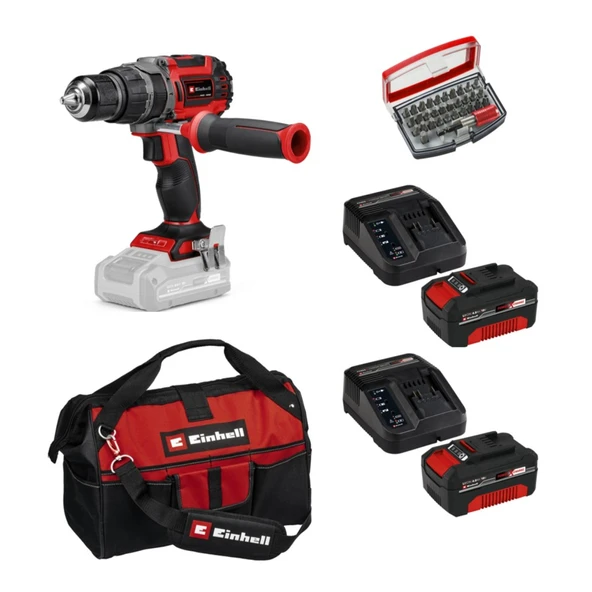 Einhell Tp-Cd 18/60 Li-I Bl Solo Darbeli Akülü Vidalama + 2 x 4 Ah Akü ve 32 Parça Bits Uç Seti (45/29 Kumaş Çanta)