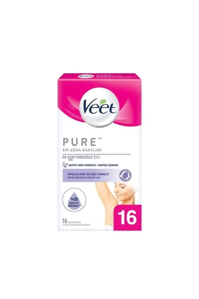 Veet Pure Bikini Bölgesi ve Koltuk Altı İçin Hipoalerjenik Sir Ağda Bandı 16'lı + 3 Adet Temizleme Mendili Hediye