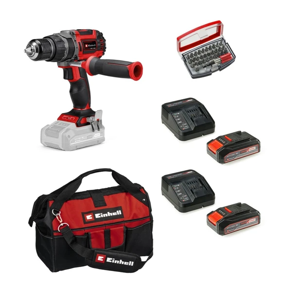 Einhell Tp-Cd 18/60 Li-I Bl Solo Darbeli Akülü Vidalama + 2 x 2.5 Ah Akü ve 32 Parça Bits Uç Seti (45/29 Kumaş Çanta)