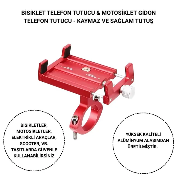 Polham Pro Seri Gidon Uyumlu Motorsiklet Telefon Tutucu, Bisiklet, Scooter Uyumlu Sıkıştırmalı Tutucu - 17