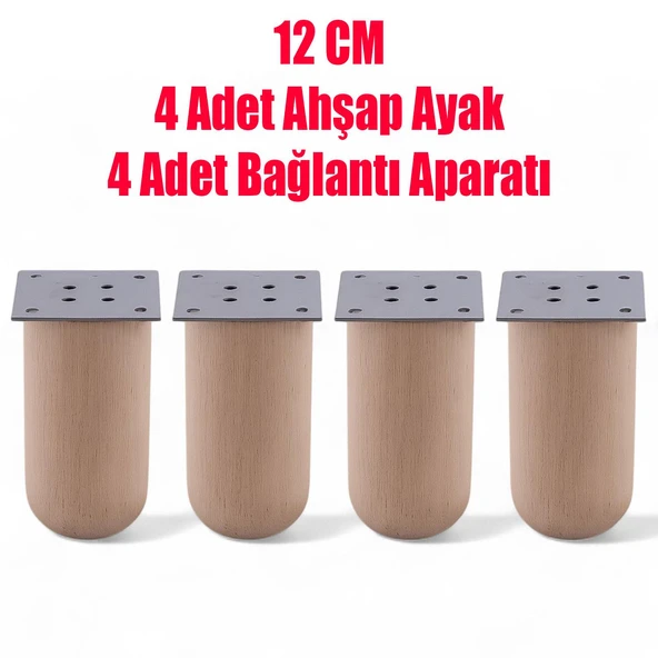 Doğal Ahşap 12 cm Silindir Ayak Set Mobilya Koltuk Kanepe Sehpa Masa Ayağı Ayakları 4 ADET ürün görseli