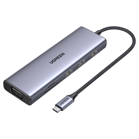 UGREEN 15600 Type-C to 3xUSB 3.0 4K/30Hz HDMI VGA Gigabit Ethernet SD TF Kart Okuyucu Çoklayıcı Hub