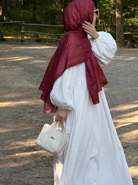 Pamuklu Soft İnci Desen Şal-Bordo - 2