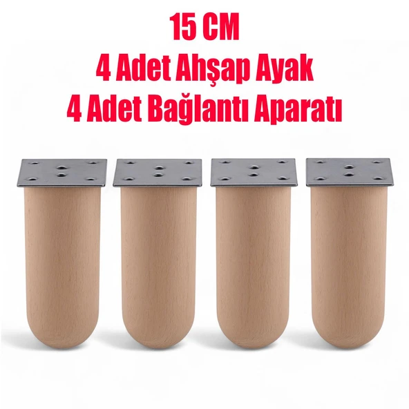 Doğal Ahşap 15 cm Silindir Ayak Set Mobilya Koltuk Kanepe Sehpa Masa Ayağı Ayakları 4 ADET