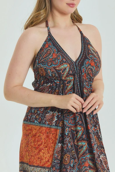 Sırtı Açık Askılı Büyük Beden Elbise - 4