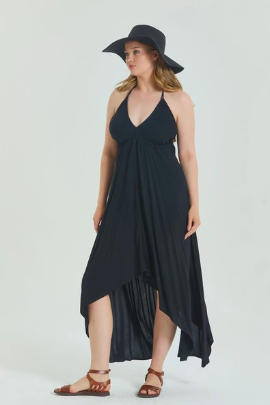 Sırtı Açık Askılı Büyük Beden Elbise - Resim 6