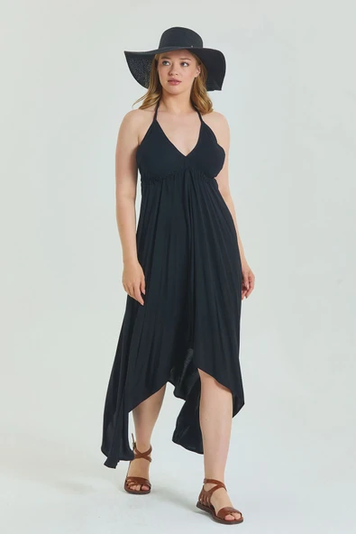 Sırtı Açık Askılı Büyük Beden Elbise - Resim 2