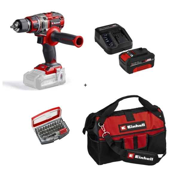 Einhell Tp-Cd 18/80 Li Bl Solo Darbesiz Vidalama + 1 x 4 Ah Akü ve 32 Parça Uç Seti (45/29 kumaş çanta)