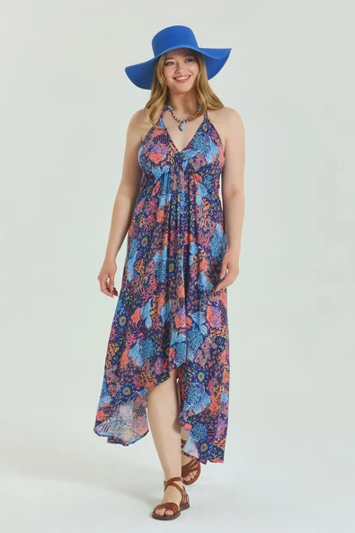 Sırtı Açık Askılı Büyük Beden Elbise - 5