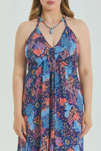 Sırtı Açık Askılı Büyük Beden Elbise - 6