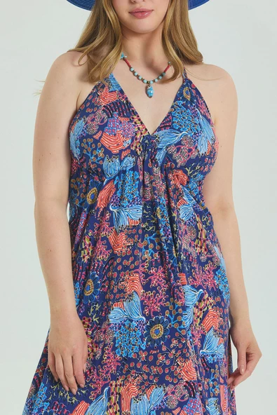 Sırtı Açık Askılı Büyük Beden Elbise - 3