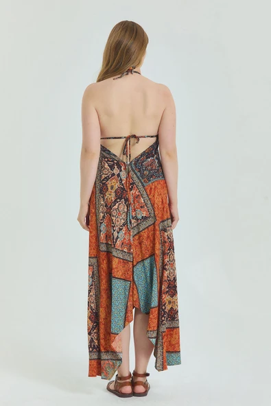 Sırtı Açık Askılı Büyük Beden Elbise - 5