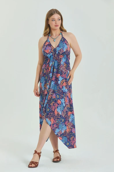 Sırtı Açık Askılı Büyük Beden Elbise - 2