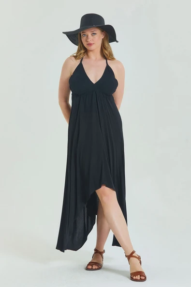 Sırtı Açık Askılı Büyük Beden Elbise - Resim 7