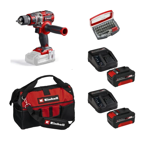 Einhell Tp-Cd 18/80 Li Bl Solo Darbesiz Vidalama + 2 x 4 Ah Akü ve 32 Parça Uç Seti (45/29 kumaş çanta)