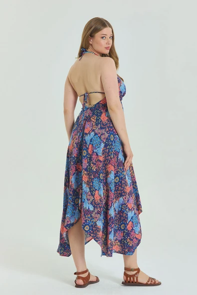 Sırtı Açık Askılı Büyük Beden Elbise - 4