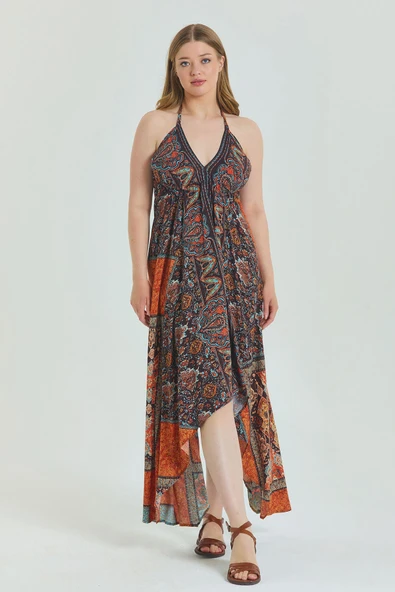 Sırtı Açık Askılı Büyük Beden Elbise - 3