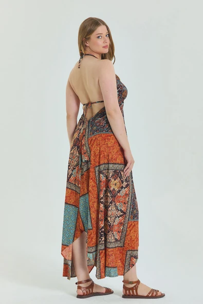 Sırtı Açık Askılı Büyük Beden Elbise - 7