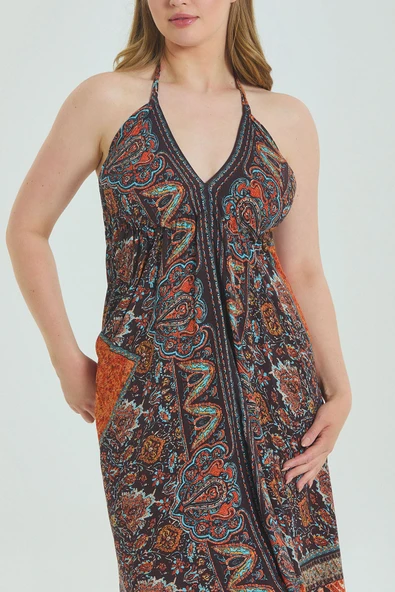 Sırtı Açık Askılı Büyük Beden Elbise - 6