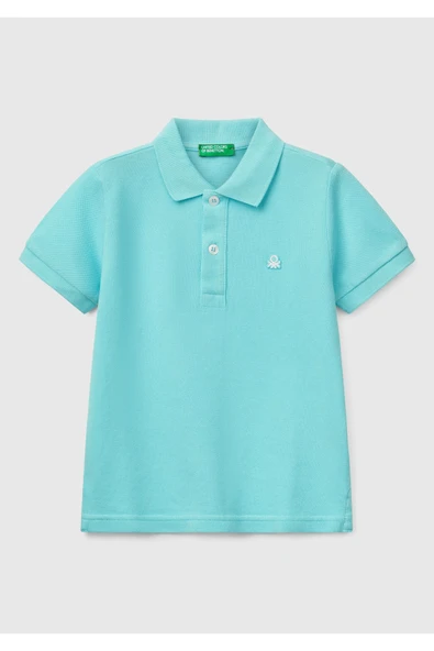 Erkek Çocuk Su Yeşili Logolu Pike Polo T-Shirt - 4