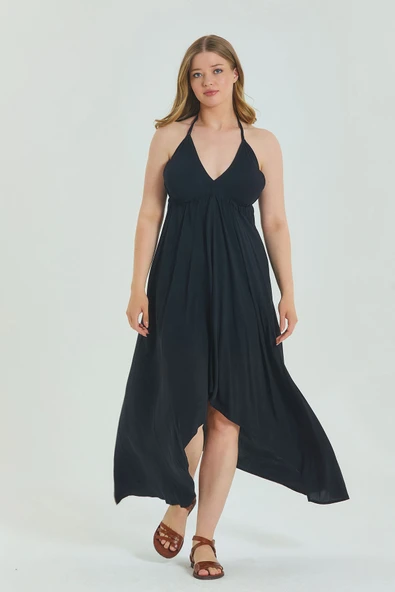 Sırtı Açık Askılı Büyük Beden Elbise - Resim 3