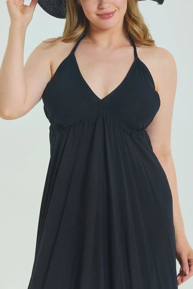 Sırtı Açık Askılı Büyük Beden Elbise - Resim 4