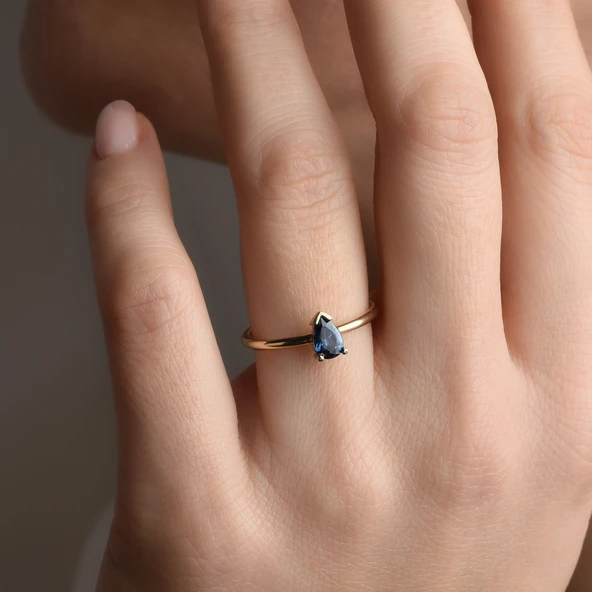 14 Ayar Altın Kaplama Kişiselleştirilebilir Doğum Taşı Damla Taşlı Yüzük - RS00106 ürün görseli 1