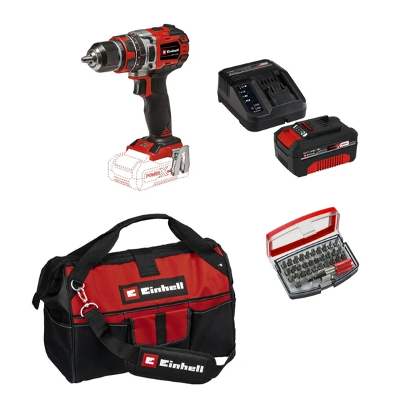 Einhell Tp-Cd 18/50 Li-I Bl Solo Darbeli Akülü Vidalama + 1 x 4 Ah Akü ve 32 Parça Bits Uç Seti (45/29 Kumaş Çanta)
