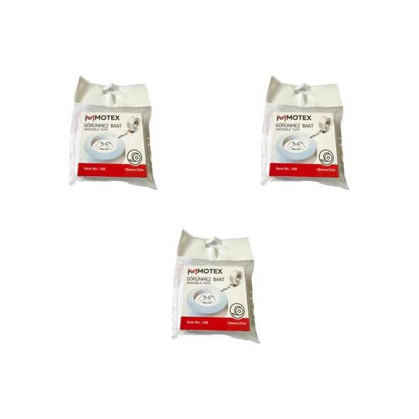 Motex Görünmez Şeffaf Bant - Düzeltme Birleştirme Bandı - 19 mm x 33 Metre - 3 Adet ürün görseli 1