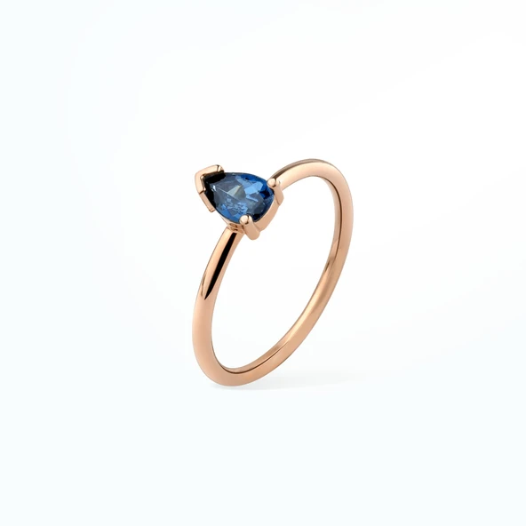 14 Ayar Altın Kaplama Kişiselleştirilebilir Doğum Taşı Damla Taşlı Yüzük - RS00106 - Resim 3