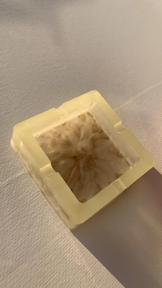 Fosforlu Neon Yeşili Sedefli Ve Gold Süslemeli Kare Şeklinde Küllük El Yapımı Epoksi Hediyelik - 7