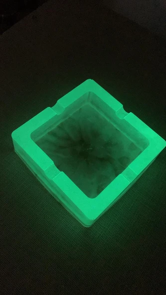 Fosforlu Neon Yeşili Sedefli Ve Gold Süslemeli Kare Şeklinde Küllük El Yapımı Epoksi Hediyelik - 6
