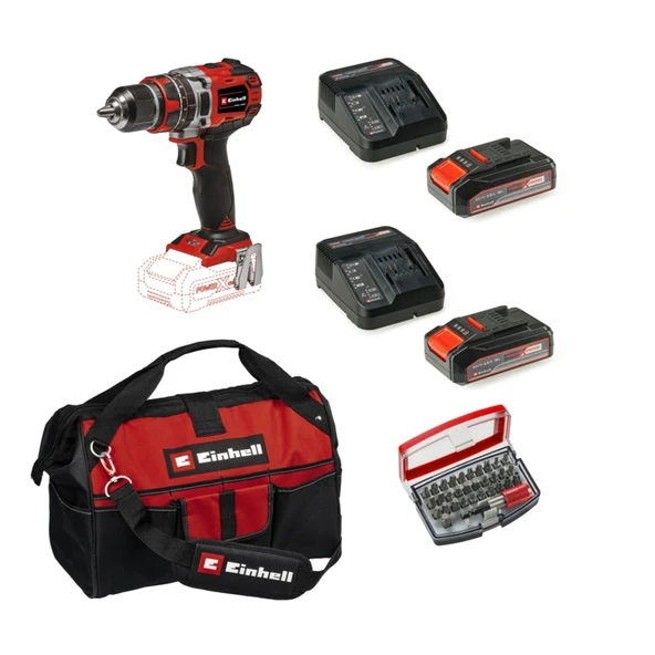 Einhell Tp-Cd 18/50 Li-I Bl Solo Darbeli Akülü Vidalama + 2 x 2.5 Ah Akü ve 32 Parça Bits Uç Seti (45/29 Kumaş Çanta)