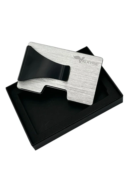 Valkyrie Akıllı Mekanizmalı Metal Minimalist Kartlık RFID Korumalı Şık Dayanıklı 15-25 Kart Kapasiteli Cüzdan Kartlık Gri