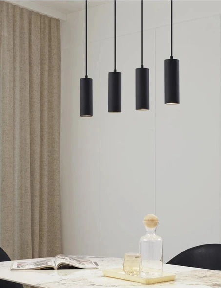 Mylights dörtlü 4lü sıralı siyah masaüstü tavan sarkıt led spot tasarruflu led ampul mutfak adası otel kafe restaurant modern ürün görseli