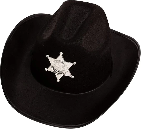 Lüks Şerif Kovboy Şapkası Siyah Küçük 34x24 cm - Resim 2