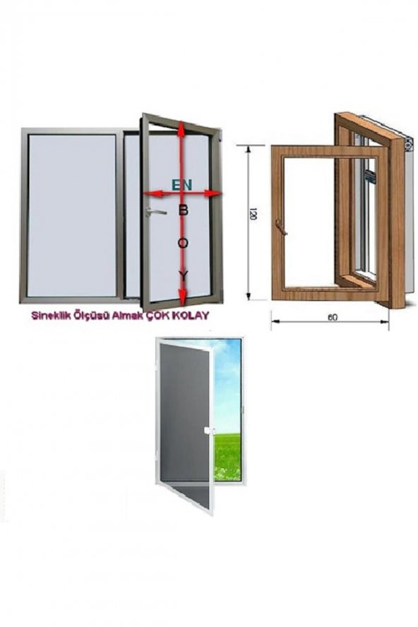 DK TİCARET Beyaz Menteşeli Pencere Sineklik 51-70 cm ile 0-240 cm Arası Kapı ve Pencere Sinekliği - 1