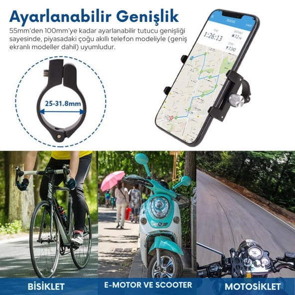 Coofbe Güçlendirilmiş Alüminyum Ayarlanabilir Gidon Bağlantılı Motosiklet Telefon Tutucu Gidon Telefon Tutucu - 12
