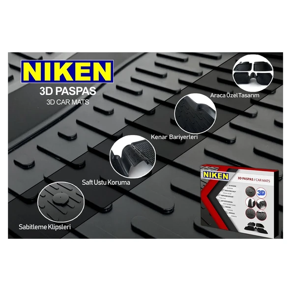Mega Oto Market Niken 3D Kaliteli TPE Oto Paspas Siyah Renk Peugeot 306 ile uyumlu - 2