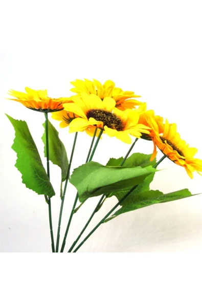 fesleğen çiçek Yapay Çiçek 5 Dallı Ayçiçeği 50 Cm - 3