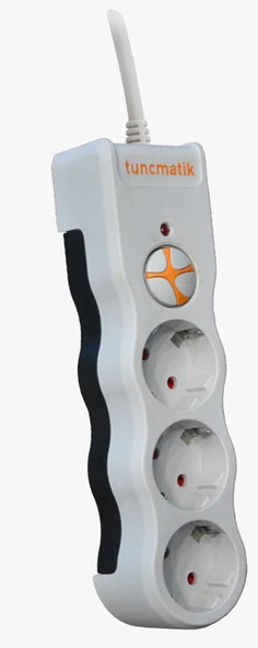 Tunçmatik Üçlü 1.5 Metre Kablolu Akım Korumalı Priz Anahtarlı Beyaz TSK19009 ürün görseli 1