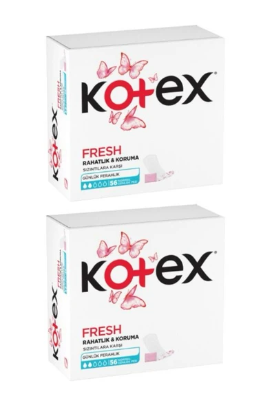 Kotex Fresh Rahatlık & Koruma Sızıntılara Karşı Günlük Ferahlık 56 Normal Günlük Ped X 2 Adet